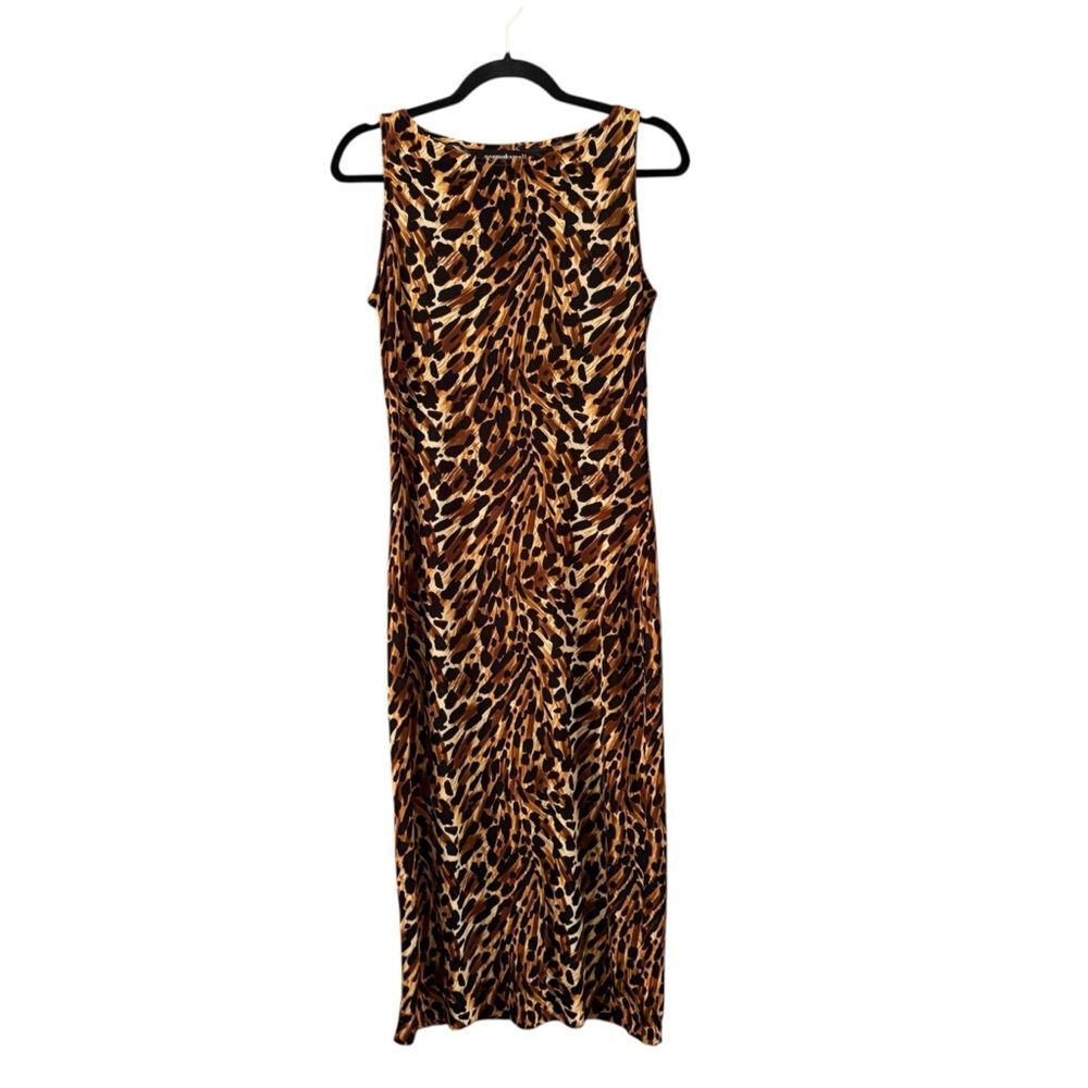 Norma Kamali Painted Leopard Print Sleeveless Midi Dress Size Small Animal Print